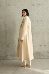 Cream Wide Peak Lapel Double Brested Closure Winter Coat