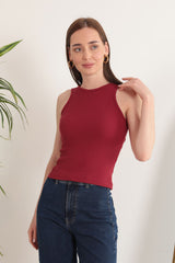 Burgundy Beige Stretch Blouse