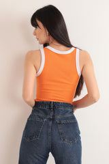 Halter neck Knitwear Orange/White Stretch Blouse