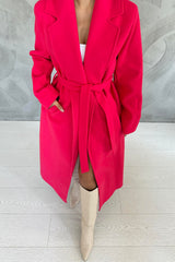 Fuchsia Notch Lapel Belt Closure Winter Coat