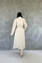 Cream Notch Lapel Belt Closure Winter Coat