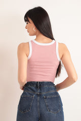 Halter neck Knitwear Pink/White Stretch Blouse
