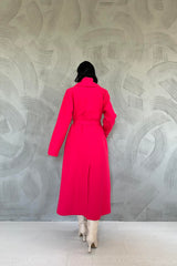 Fuchsia Notch Lapel Belt Closure Winter Coat