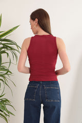 Burgundy Beige Stretch Blouse