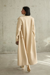 Cream Wide Peak Lapel Double Brested Closure Winter Coat