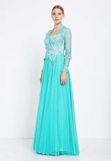 Baby Blue Floral Sheer Sleeve Dress