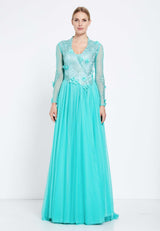 Baby Blue Floral Sheer Sleeve Dress