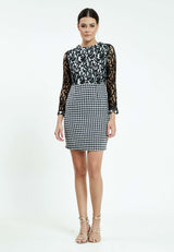 Black/ White Sheer Paisley Pattern Top Fitted Dress