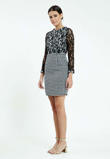 Black/ White Sheer Paisley Pattern Top Fitted Dress