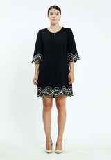 Black/Green 3/4 Sleeve Casual Summer Dress