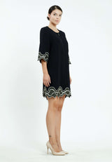 Black/Green 3/4 Sleeve Casual Summer Dress