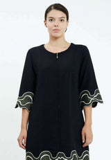 Black/Green 3/4 Sleeve Casual Summer Dress