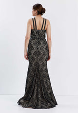 Black/Grey Sleeveless Floral Design Fitted Dress
