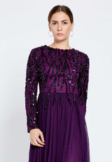 Midnight Purple Black Sequence Design Flow Dress