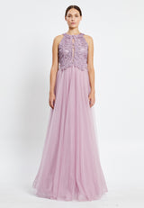 Lavender Sleeveless Sequin Patterned Flowy Dress