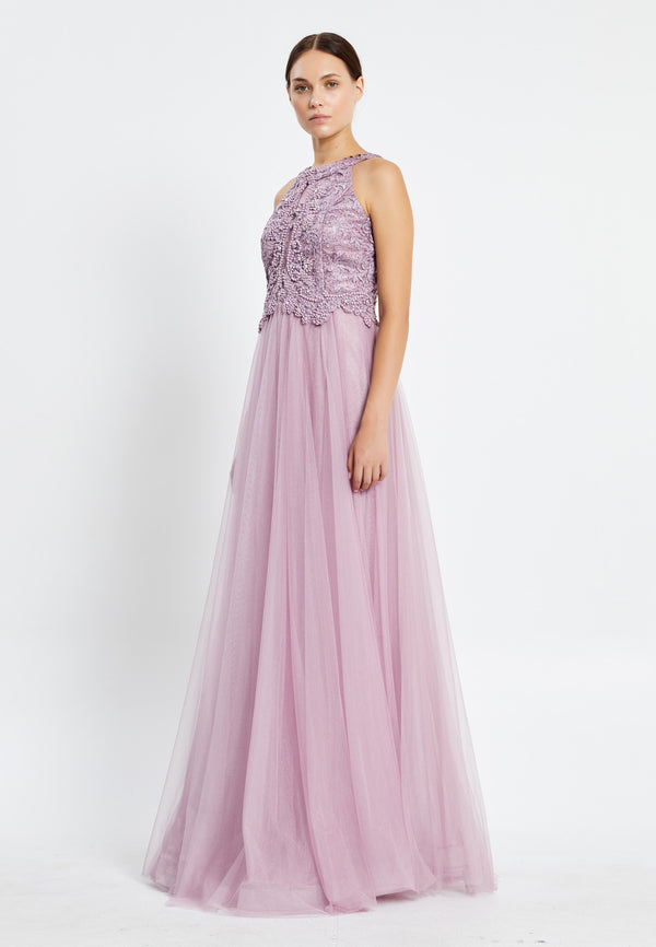 Lavender Sleeveless Sequin Patterned Flowy Dress