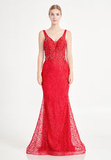 Rose Red Sleeveless 3d Pattern Layered Dress