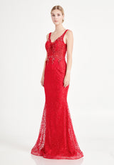 Rose Red Sleeveless 3d Pattern Layered Dress