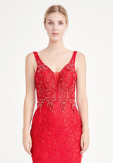 Rose Red Sleeveless 3d Pattern Layered Dress