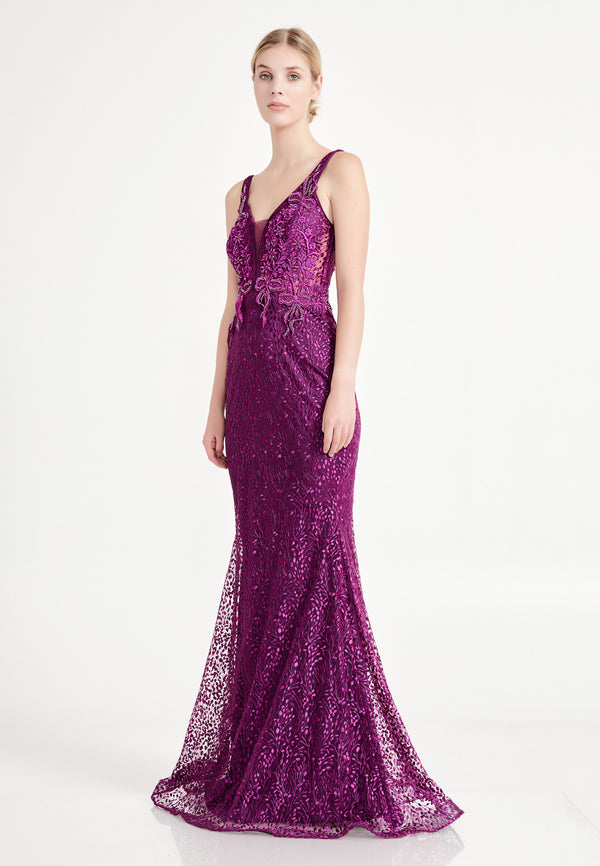 Purple Sleeveless 3d Pattern Layered Dress