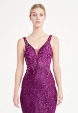 Purple Sleeveless 3d Pattern Layered Dress