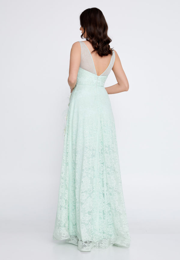 Mint Green Floral Sheer Top Sleeveless Dress