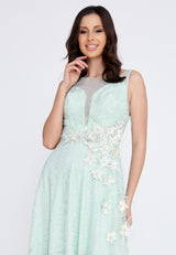 Mint Green Floral Sheer Top Sleeveless Dress