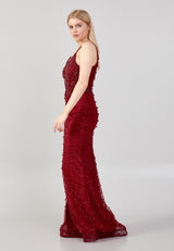 Deep Red Sequin Top Sleeveless Dress