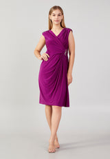 Purple Cross Body Closure Diamond Pattern Dress