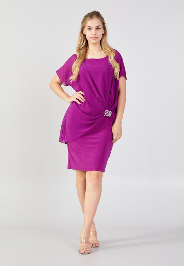 Purple Cross Body Low Closure Diamond Pattern Casual Dress