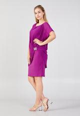 Purple Cross Body Low Closure Diamond Pattern Casual Dress