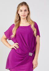Purple Cross Body Low Closure Diamond Pattern Casual Dress