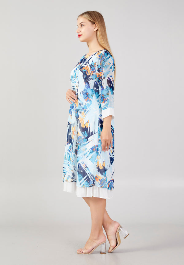 Blue Summer Floral Pattern Casual Dress