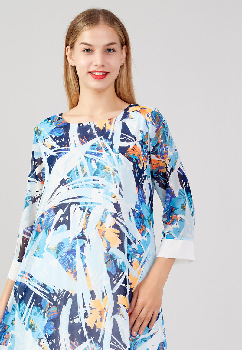 Blue Summer Floral Pattern Casual Dress