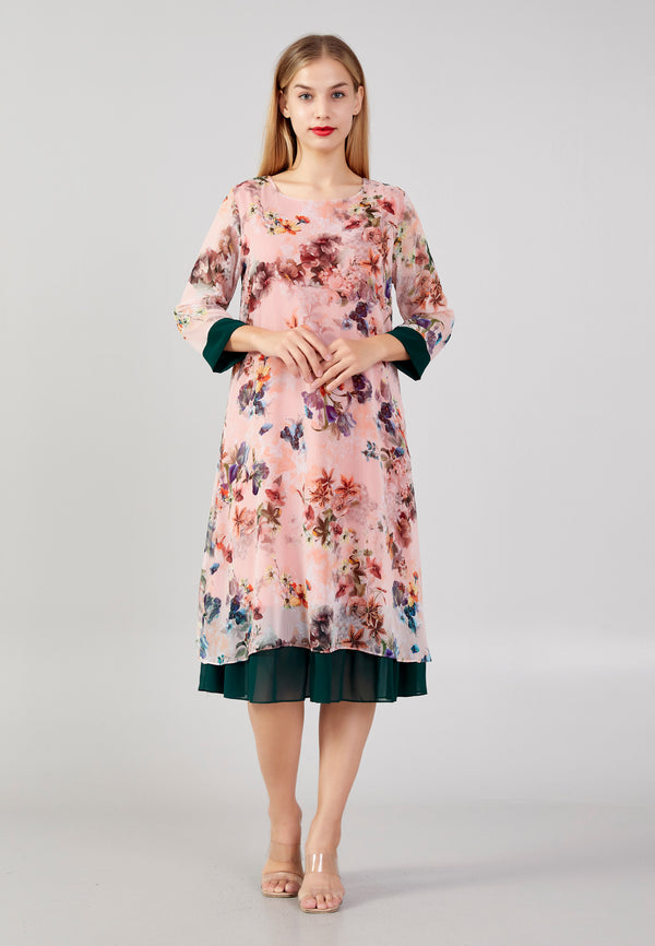 Pink Summer Floral Pattern Casual Dress (Copy)
