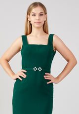 Emerald Green Simple Closure A Line Fitted Dress