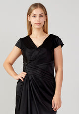 Black Fitted Curtain Quarter Shoulder Dress