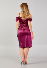 Satin Bordeaux Peplum Style Fitted Dress