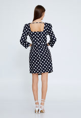 Black and White Polka Dot 3/4 Sleeve Fitted Dress