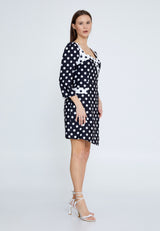 Black and White Polka Dot 3/4 Sleeve Fitted Dress