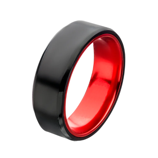 Black/Red Avanti Milano Red Interior Band Tungsten Ring