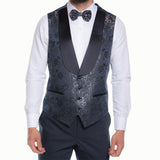 Navy Blue Floral Patterned/ Textured Avanti Milano Shawl Lapel Four Piece Tuxedo