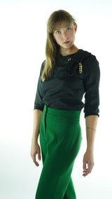 Black Avanti Milano Solid Gold Accessory Blouse