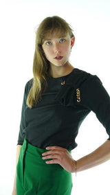 Black Avanti Milano Solid Gold Accessory Blouse