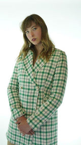 Green/White Avanti Milano Plaid Wide Notched Lapel Jacket