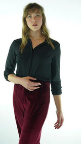 Black Avanti Milano Textured Collared Blouse