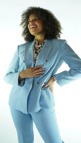 Light Blue Avanti Milano Solid Double Breasted Peaked Lapel Two Piece Suit
