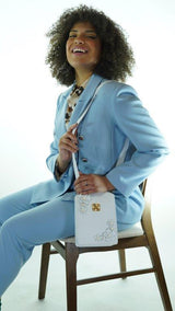 Light Blue Avanti Milano Solid Double Breasted Peaked Lapel Two Piece Suit