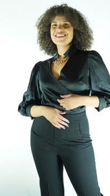 Black Avanti Milano Solid Gold Accessory Blouse