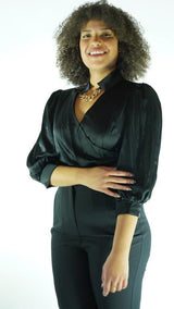 Black Avanti Milano Solid Gold Accessory Blouse
